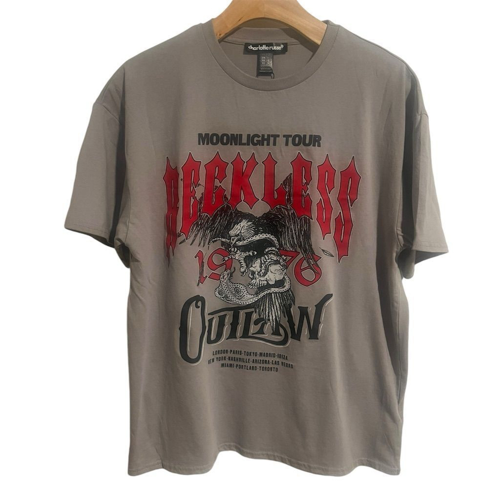 Charlotte Russe Womens Large Reckless Outlaw Tour Gray Tee
